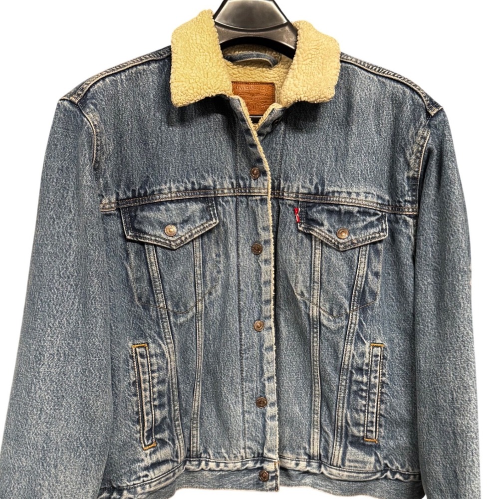 Levis Premium Sherpa Trucker Jacket Womens XL Blue Denim Ex-Boyfriend 36137-0005